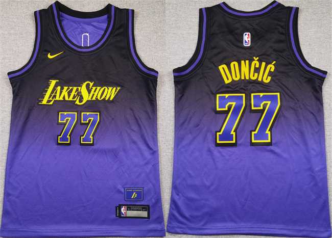 Youth Los Angeles Lakers #77 Luka Doncic Purple 2024 25 City Edition Stitched Jersey